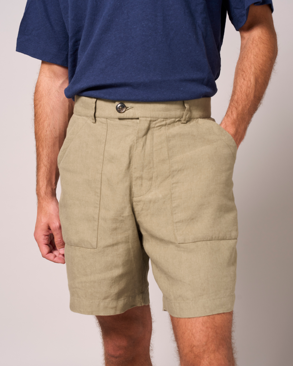 Linen Patch Pocket Shorts Khaki