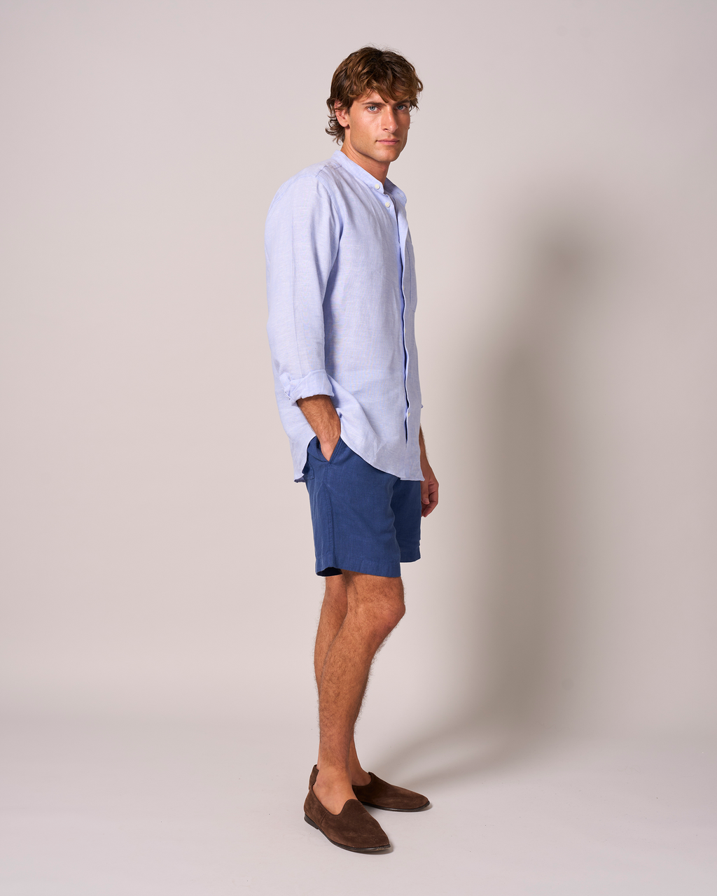 Linen Grandpa Shirt Light Blue Yarn-Dye