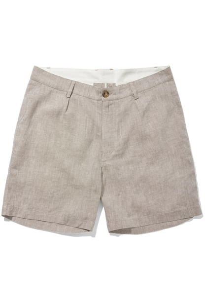 Single Pleated Shorts Oatmeal Yarn-Dye