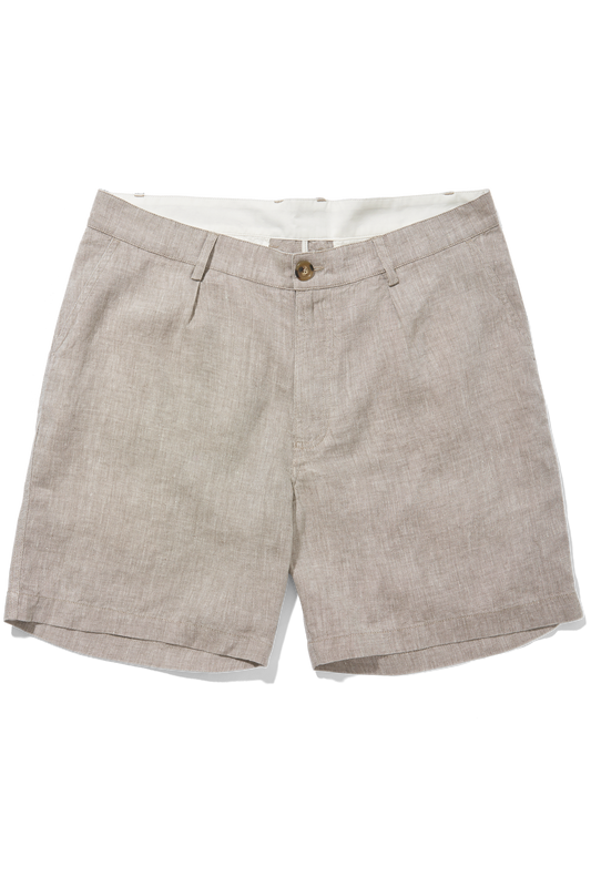 Single Pleated Shorts Oatmeal Yarn-Dye