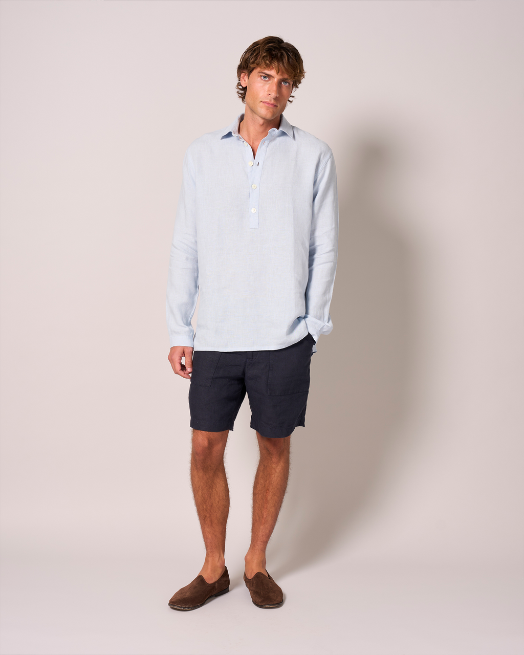 Linen Long Sleeve Smock Sky Blue
