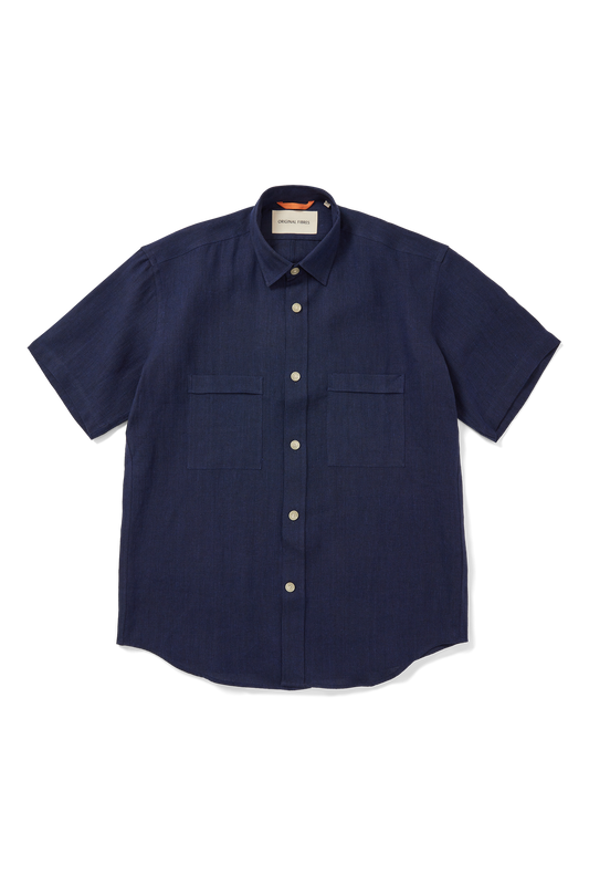 Short Sleeve Utility Shirt Navy Yarn-Dye