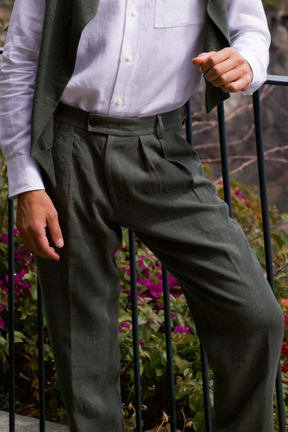Double Pleated Trouser Dusty Green