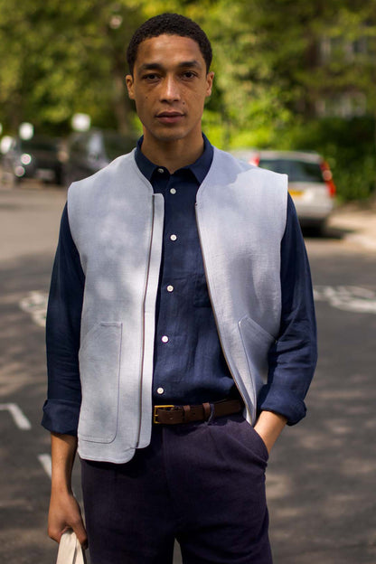 Midweight Linen Gilet Norse Blue