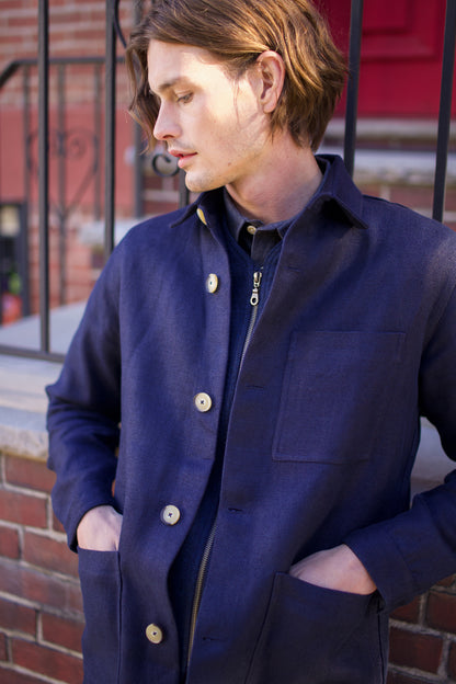 Heavy Linen Railway Jacket Dark Navy