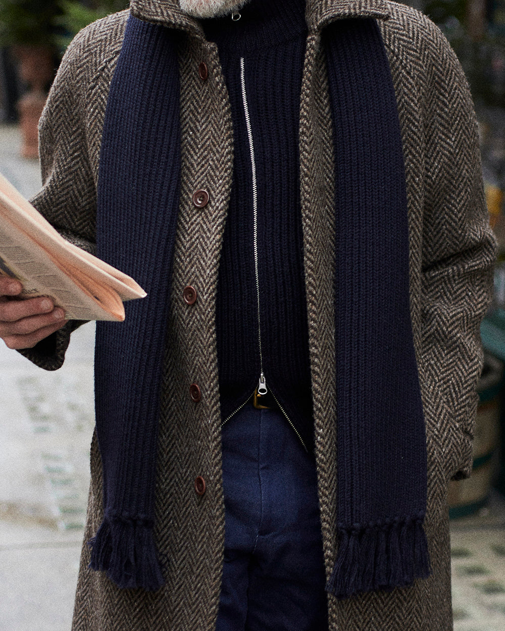 Ribbed Wool Scarf Navy