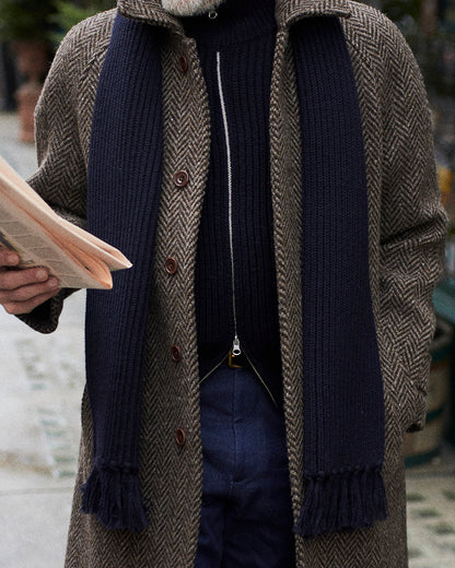 Ribbed Wool Scarf Navy