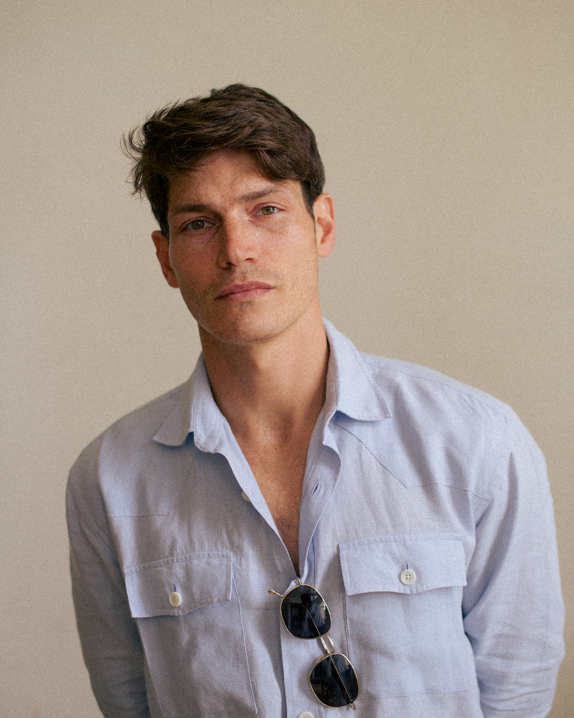 Linen Western Shirt Sky Blue