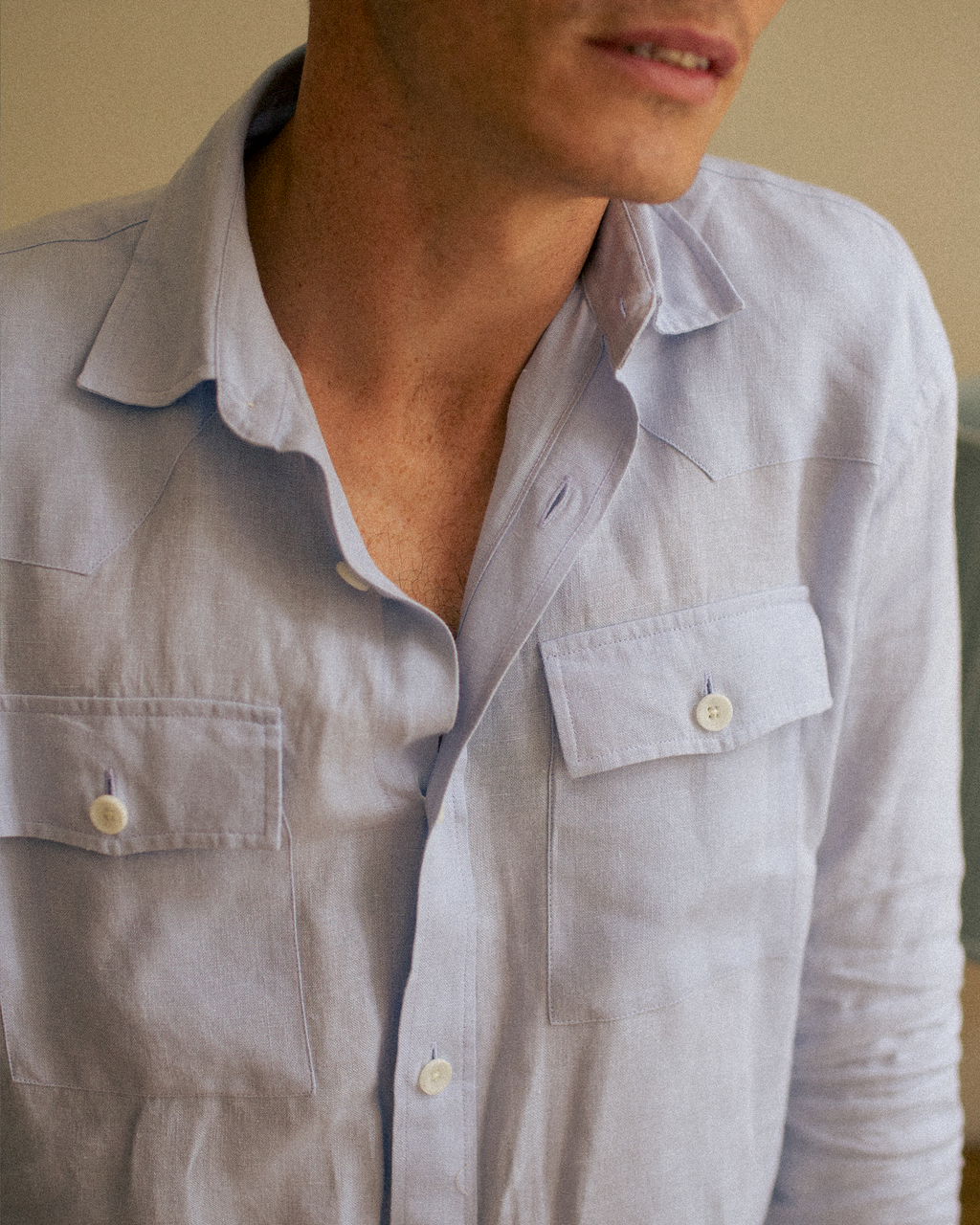 Linen Western Shirt Sky Blue