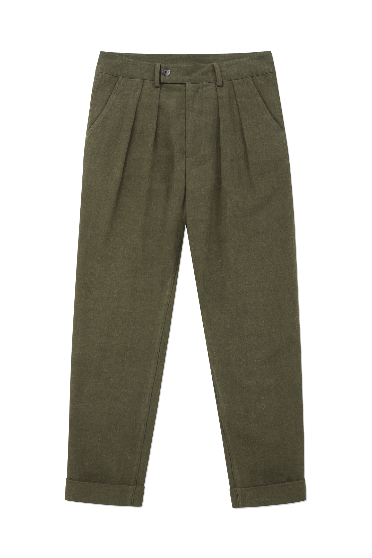 Linen Wool Double Pleated Trouser Hunter Green